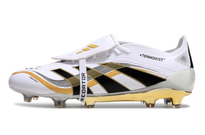 Unisex Adidas Predator Elite Foldover Tongue FG Firm Ground Low-Tops Football Boots - White/Black/Gold