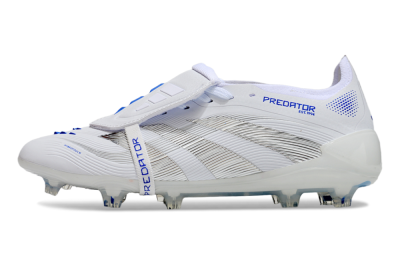 Men's Adidas Predator Elite 25 Foldover Tongue FG Firm Ground Low-Tops Football Boots - White/Blue/Black