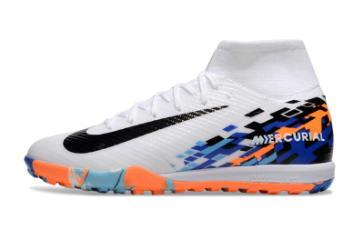 Unisex Nike Air Zoom Mercurial Superfly 10 Elite TF Artificial Turf High-Tops Football Shoes - White/Blue/Orange