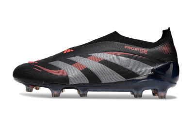 Men's Adidas Predator 25 Elite Laceless FG Firm Ground Low-Tops Football Boots - Black/Grey/Red