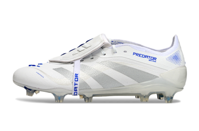 Men's Adidas Predator Elite Foldover Tongue FG Firm Ground Low-Tops Football Boots - White/Silver/Blue