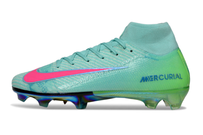 Unisex Nike Air Zoom Mercurial Superfly 10 Elite FG Firm Ground High-Tops Football Boots - Jade/Pink/Gold
