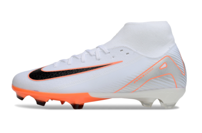 Men's Nike Air Zoom Mercurial Superfly 10 Academy FG Firm Ground High-Tops Football Boots - White/Black/Orange/Silver