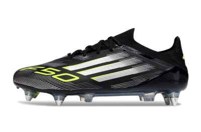 Men's Adidas F50 Elite SG Soft Ground Low-Tops Football Boots - Black/Silver/Yellow