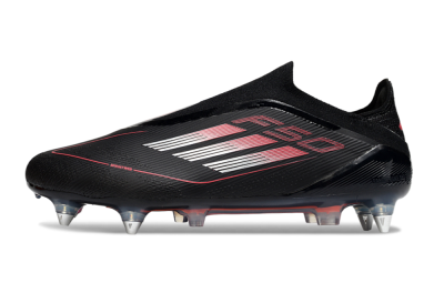 Men's Adidas F50 Elite Laceless SG Soft Ground Low-Tops Football Boots - Black/Silver/Red