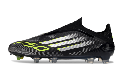 Men's Adidas F50 Elite Laceless FG Firm Ground Low-Tops Football Boots - Black/Silver/Yellow