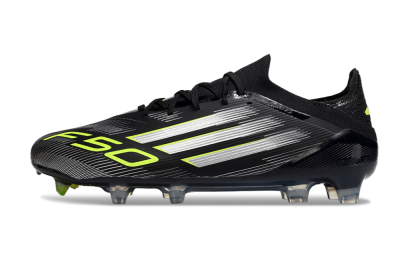 Men's Adidas F50 Elite FG Firm Ground Low-Tops Football Boots - Black/Silver/Yellow