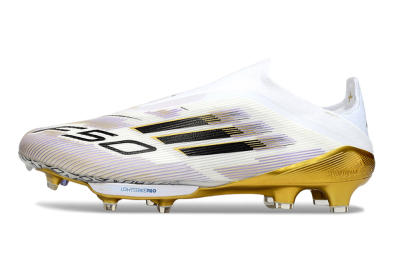 Men's Adidas F50+ Elite Lightstrike Pro Laceless FG Firm Ground Low-Tops Football Boots - White/Black/Gold
