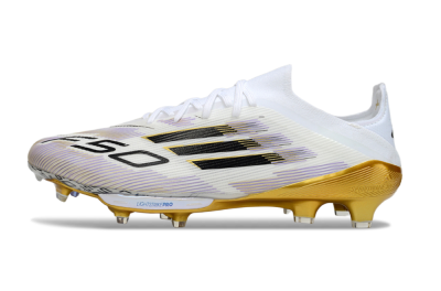 Men's Adidas F50+ Elite Lightstrike Pro FG Firm Ground Low-Tops Football Boots - White/Black/Gold