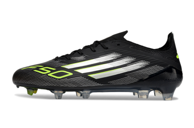 Men's Adidas F50 Elite FG Firm Ground Low-Tops Football Boots - Black/Silver/Yellow