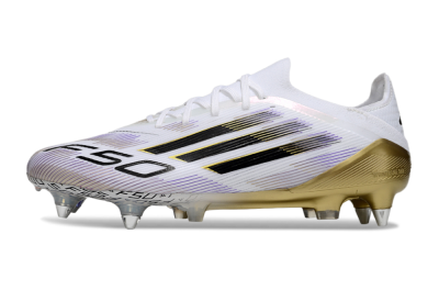 Men's Adidas F50 Elite SG Soft Ground Low-Tops Football Boots - White/Purple/Gold