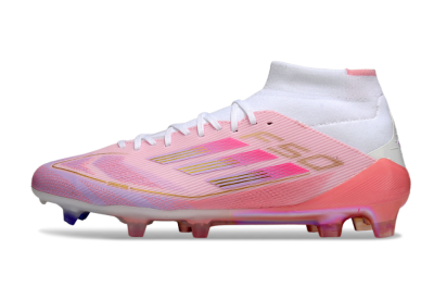 Men's Adidas F50 Elite Mid FG Firm Ground High-Tops Football Boots - Pink/Gold/White