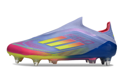 Men's Adidas F50 Elite Laceless SG Soft Ground Low-Tops Football Boots - Blue/Yellow/Pink