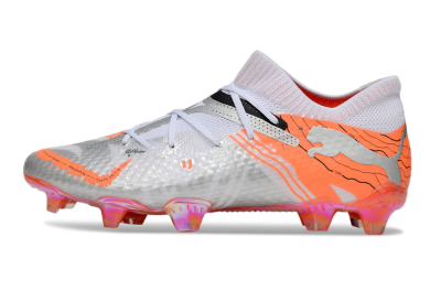 Men's Puma Future 7 Ultimate FG Firm Ground Low-Tops Football Boots - Silver/Orange/Pink
