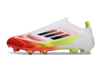 Unisex Adidas F50 Elite Laceless FG Firm Ground Low-Tops Football Boots - White/Red/Yellow