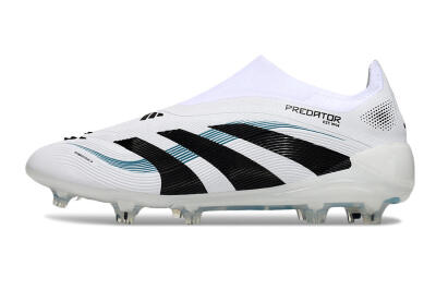 Unisex Adidas Predator 25 Elite Laceless FG Firm Ground Low-Tops Football Boots - White/Black/Blue