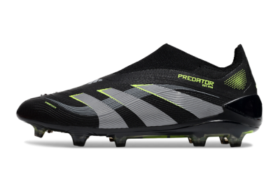 Unisex Adidas Predator 25 Elite Laceless FG Firm Ground Low-Tops Football Boots - Black/Silver/Yellow