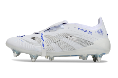 Men's Adidas Predator 25 Elite Foldover Tongue SG Soft Ground Low-Tops Football Boots - White/Silver/Blue