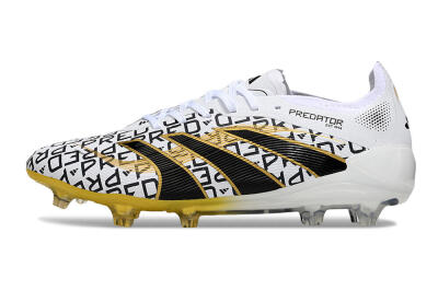 Unisex Adidas Predator 25 Elite FG Firm Ground Low-Tops Football Boots - White/Gold/Black
