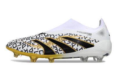 Unisex Adidas Predator 25 Elite Laceless FG Firm Ground Low-Tops Football Boots - White/Gold/Black
