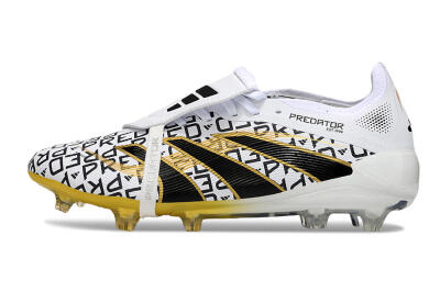 Unisex Adidas Predator 25 Elite Foldover Tongue FG Firm Ground Low-Tops Football Boots - White/Gold/Black