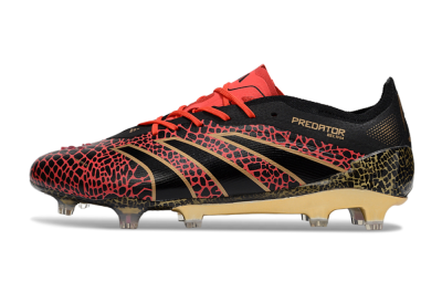 Men's Adidas Predator 25 Elite FG Firm Ground Low-Tops Football Boots - Black/Red/Gold