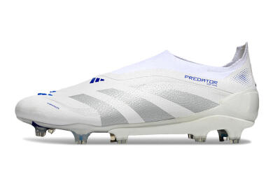 Men's Adidas Predator 25 Elite Laceless FG Firm Ground Low-Tops Football Boots - Beige/Silver/White