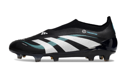 Men's Adidas Predator 25 Elite Laceless FG Firm Ground Low-Tops Football Boots - Black/White/Jade