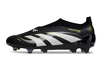 Men's Adidas Predator 25 Elite Laceless FG Firm Ground Low-Tops Football Boots - Black/White/Yellow