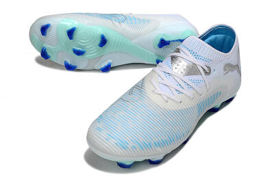 Men's Puma Future 8 Ultimate FG Firm Ground Low-Tops Football Boots - White/Blue/Silver