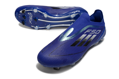 Men's Adidas F50 Elite Laceless FG Firm Ground Low-Tops Football Boots - Blue/Silver/Black