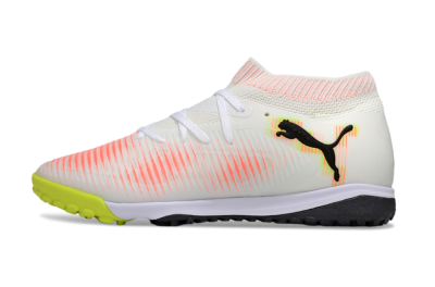 Men's Puma Future 8 Ultimate TF Artificial Turf Low-Tops Football Shoes - White/Pink/Yellow