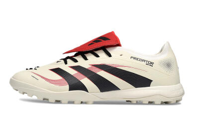 Men's Adidas Predator 25 Elite Foldover Tongue TF Artificial Turf Low-Tops Football Shoes - Beige/Black/Red