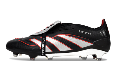 Men's Adidas Predator 25 Elite Foldover Tongue FG Firm Ground Low-Tops Football Boots - Black/Silver/Red