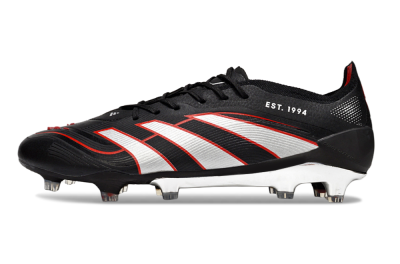 Men's Adidas Predator 25 Elite FG Firm Ground Low-Tops Football Boots - Black/Silver/Red