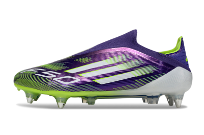 Men's Adidas F50 Elite Laceless SG Soft Ground Low-Tops Football Boots - Purple/White/Yellow