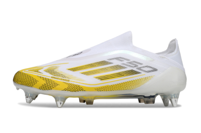 Men's Adidas F50 Elite Laceless SG Soft Ground Low-Tops Football Boots - White/Yellow