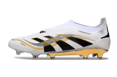 Men's Adidas Predator Laceless Elite 25 FG Firm Ground Low-Tops Football Boots - White/Black/Gold