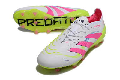 Unisex Adidas Predator Elite 25 FG Firm Ground Low-Tops Football Boots - White/Pink/Yellow