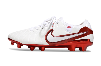 Unisex Nike Tiempo Legend 10 Elite FG Firm Ground Low-Tops Football Boots - White/Red