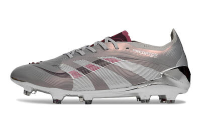 Unisex Adidas Predator 25 Elite FG Firm Ground Low-Tops Football Boots - Silver/Pink/Red