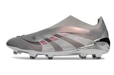 Unisex Adidas Predator 25 Elite Laceless FG Firm Ground Low-Tops Football Boots - Silver/Pink