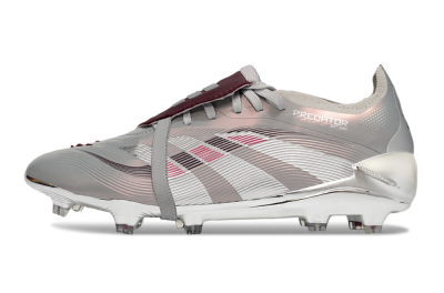 Unisex Adidas Predator 25 Elite Foldover Tongue FG Firm Ground Low-Tops Football Boots - Silver/Pink/Red