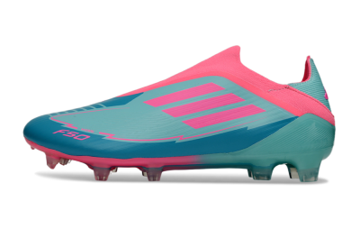 Men's Messi x Adidas F50 Elite Laceless FG Firm Ground Low-Tops Football Boots - Jade/Pink/Blue