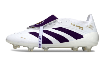 Unisex Adidas Predator 25 Elite Foldover Tongue FG Firm Ground Low-Tops Football Boots - White/Purple/Gold