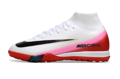 Kids Nike Air Zoom Mercurial Superfly 10 Elite TF Artificial Turf High-Tops Football Shoes - White/Black/Red