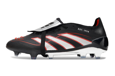 Men's Adidas Predator 25 Elite Foldover Tongue FG Firm Ground Low-Tops Football Boots - Black/Silver/Red