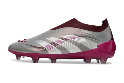 Men's Adidas Predator 25 Elite Laceless FG Firm Ground Low-Tops Football Boots - Silver/Red/Pink
