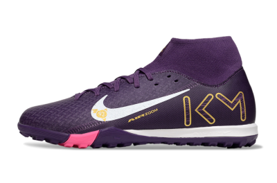 Men's Nike Air Zoom Mercurial Superfly 10 Elite TF Artificial Turf High-Tops Football Shoes - Purple/White/Gold