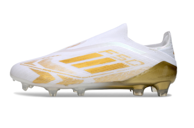 Men's Adidas F50 Elite Laceless FG Firm Ground Low-Tops Football Boots - White/Gold